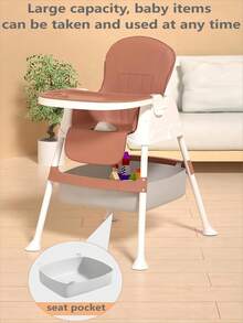 1 件便携式多功能婴儿椅，可折叠咖啡色家用餐椅，带可拆卸托盘 - 咖啡棕 - 查看 4