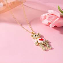 1pc Heart Shaped Bear Pendant Fully Set With Rhinestones, Fashion Sweater Chain For Valentine's Day, Fits For Couples To Exchange As Gifts - Yellow Gold - View 3