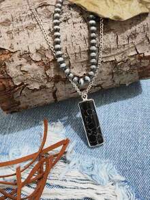 1pc Vintage Western Style Necklace, Cowboy Style - Black - View 2