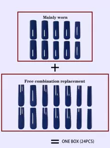 Obtén el  de un kit de manicura completo y de moda en forma de ataúd largo con 24 piezas de unicolor satinado/brillante azul y cubierta completa, con pegamento de gelatina y lima de uñas, adecuado para fiestas, bailes y uso diario, suministros para uñas de presión uñas falsas uña falsa uña acrílica