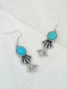 1pair Simple And Fashionable Turquoise Earrings - Multicolor - View 2