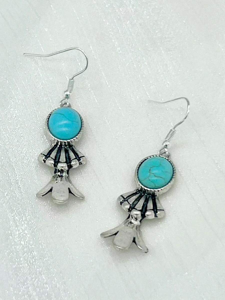 1pair Simple And Fashionable Turquoise Earrings - Multicolor - View 1