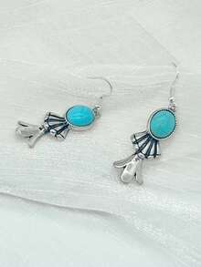 1pair Simple And Fashionable Turquoise Earrings - Multicolor - View 3