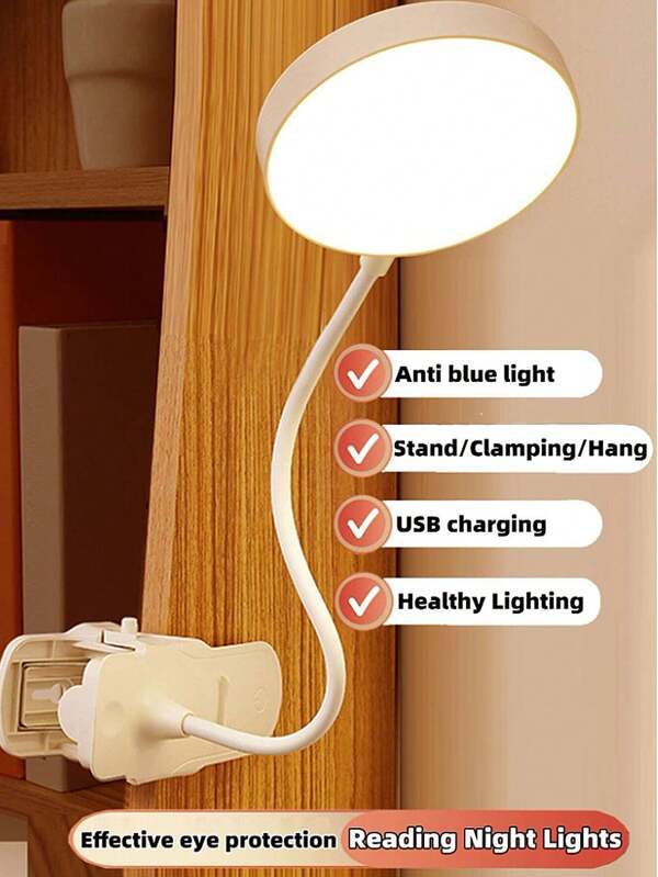 1pc/2pcs New Creative LED Standing Clip-On Bright Desk Lamp, Flexible Charging/Plug-In Dual-Use Household Desk Lamp, Touch Three Levels Of Dimming Brightness +USB Charging, Anti-Blue Light Eye Protection Reading Lamp, Special Dormitory Lamp For Students, Portable Desk Lamp For Bedroom, Living Room, Study, Office, Bedside, Etc. (Send USB Charging Cable)