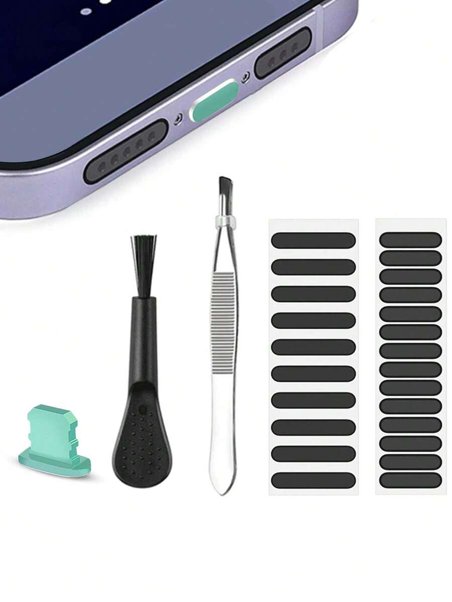 5入組手機塵塞、喇叭孔、聽筒、充電口清潔刷工具套裝,附有鑷子 - 綠色 - 查看 1