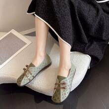 女士時尚休閒皮鞋,簡約設計 - 綠色 - 查看 1