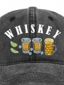 1pc Unisex Y2k Style [Whiskey] Heat Transfer Sticker Outdoor Sports And Leisure Sunscreen Washed Baseball Cap, Suitable For Daily And Party Wear - Grey - View 3