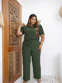 Plus Size Co-Ords - Army Green - View 2