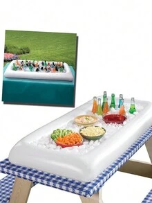 1個充氣式食品服務台,非常適合燒烤,野餐和泳池派對,內附冰塊和排水塞,讓您的食物和飲料保持冷鮮 - 白色 - 查看 6