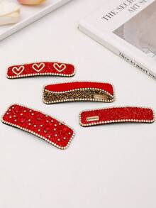 1 件奢华闪亮红色水钻矩形发夹，适合女士日常佩戴、约会、节日、派对等。 - 彩色 - 查看 2