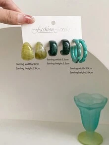 1 套 3 对/套个性化 C 形耳环，几何花边耳环套装 - 彩色 - 查看 25