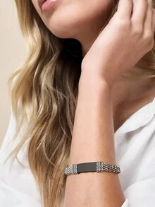 1個歐美時尚簡約復古風格黑色pu皮革鍍銀鏈鏈手鐲,適合日常穿戴和節日贈禮,珠寶飾品 - 手鍊 - 查看 3