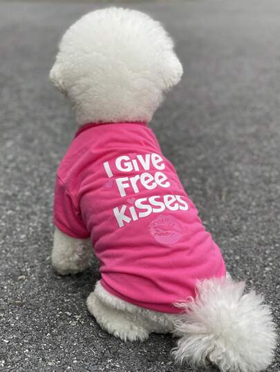 1pc Pet Clothes Dog Apparel Kiss Printed Jersey Fabric Tee Shirt For Small Dogs