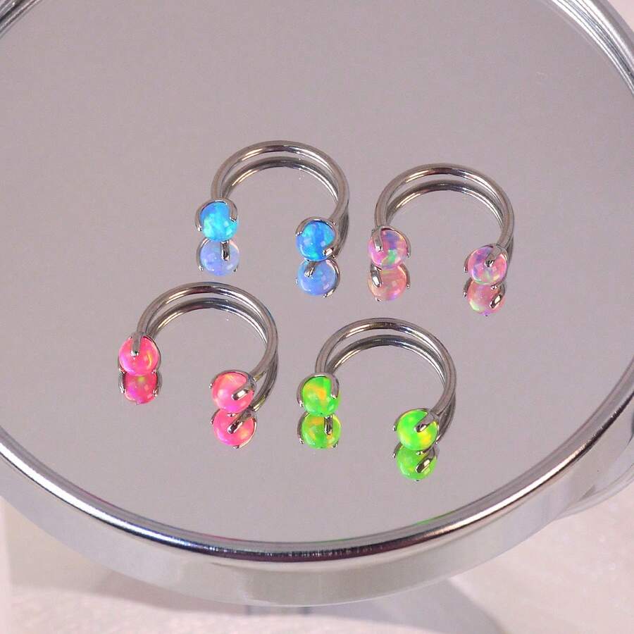 1 件 F136-鈦合金 16 克雙端蛋白石 C 型馬蹄唇/鼻穿孔首飾,適合女士日常佩戴 8/10/12 毫米 - 藍色 - 查看 1