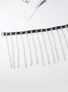 1 件女式黑色流蘇和鏈條設計腰帶,適合連身裙,時尚個性的龐克身體鏈,適合夜總會和酒吧 - 黑色 - 查看 3