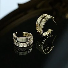 1對雙層空心圓環耳環 - 金色 - 查看 3