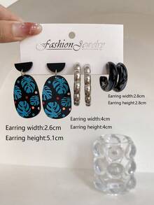 1set 3pairs Geometric Creative Earrings, Uncommon Design Universal Plate Material Ear Drops Costume Jewelry Set - Multicolor - View 17