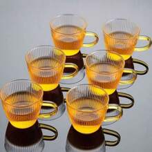 6pcs Striped Transparent Small Tea Cups, Suitable For Home Tea Tasting, Office, Espresso Cups - Clear - View 6