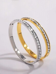 2 Pcs New Light Luxury Exquisite Personalized Simple Stainless Steel Generous Single Row Rhinestone Bracelet Suitable For Holiday Gifts Friends Daily Wear - Generous Single Row Diamond Bracelet - View 7