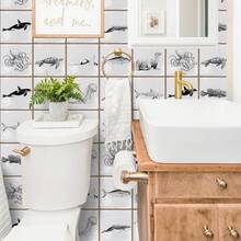 北歐家居瓷磚自黏方磚牆貼廚房衛生間臥室客廳餐廳防水防油防潮裝飾瓷磚貼牆面翻新地貼家居裝飾-海洋動物 - 白色 - 查看 3