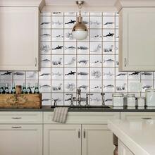 北歐家居瓷磚自黏方磚牆貼廚房衛生間臥室客廳餐廳防水防油防潮裝飾瓷磚貼牆面翻新地貼家居裝飾-海洋動物 - 白色 - 查看 7