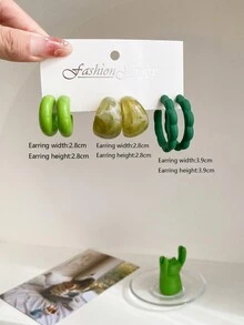 1 套 3 对/套个性化 C 形耳环，几何花边耳环套装 - 彩色 - 查看 18