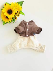 1pc Rabbit Ear Design Overalls Jumpsuit Winter Pet Dog Clothes - Beige - View 3