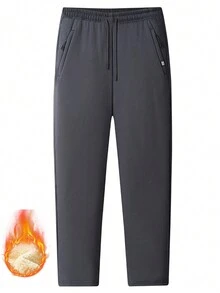 Thickened Thermal Lined Casual Pants For Middle-Aged And Young Men, Warm Windproof And Waterproof Trousers, Plus Size - Grey - View 1