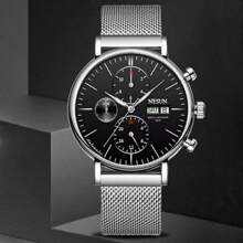 Nesun 鋼帶多功能機械手錶,雙日曆,夜光功能,休閒百搭風格,1 個男士 - 銀色 - 查看 1