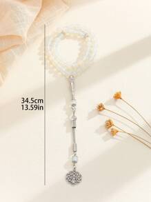 1pc Women's Handmade Agate Bead & Chinese Knot Tassel Bracelet With 45 Beads