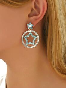 1pair Simple & Stylish Crystal Shiny Star Design Earrings - Gold - View 3
