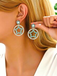 1pair Simple & Stylish Crystal Shiny Star Design Earrings - Gold - View 1