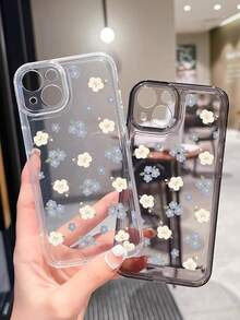 2 件裝個性化藍色花朵圖案透明防摔手機殼相容蘋果 15 14 13 12 11 Pro Max - 黑色 - 查看 1