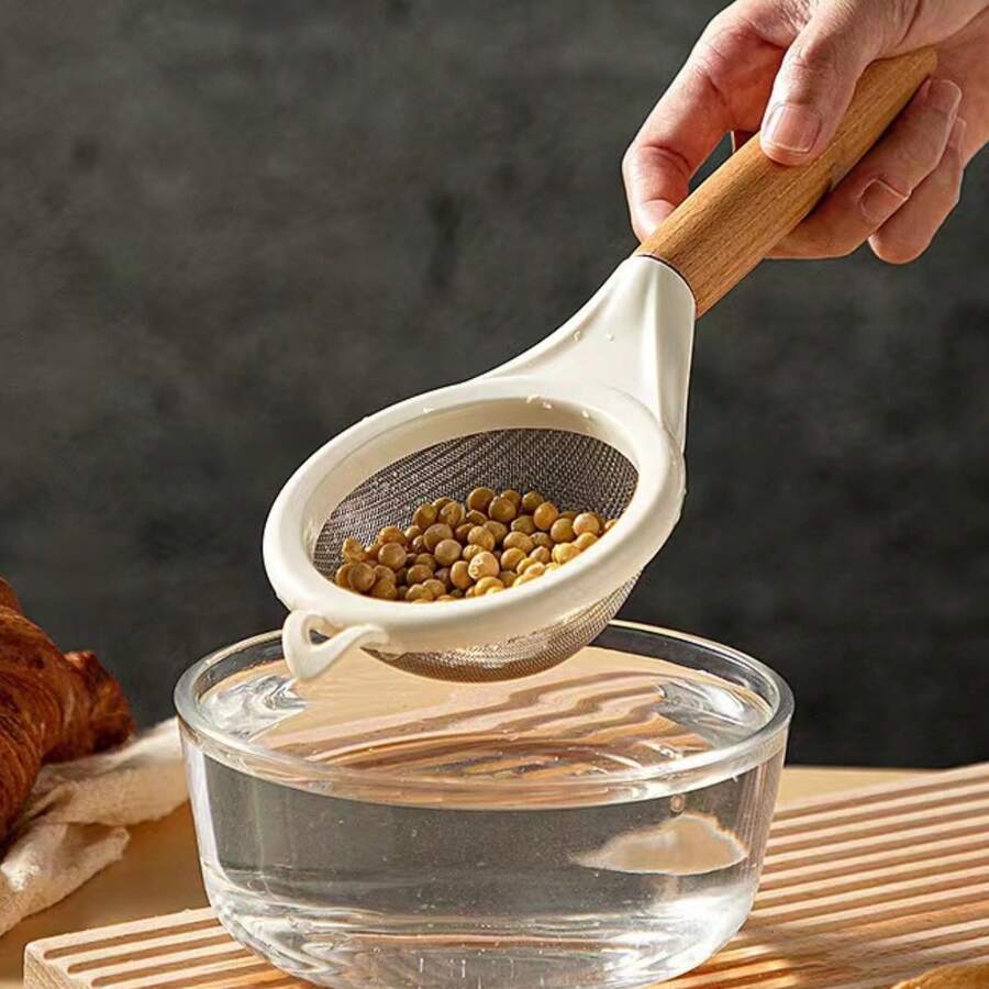 1件不銹鋼漏勺廚房烘焙過篩濾網,批發木柄漏勺過濾網,日常使用 - 白色 - 查看 1