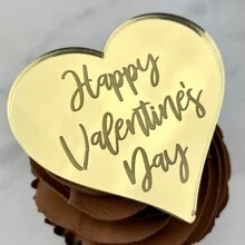 5入組丙烯酸情人節蛋糕插牌,愛的提議甜點桌心形裝飾品,蛋糕裝飾 - 金色 - 查看 1