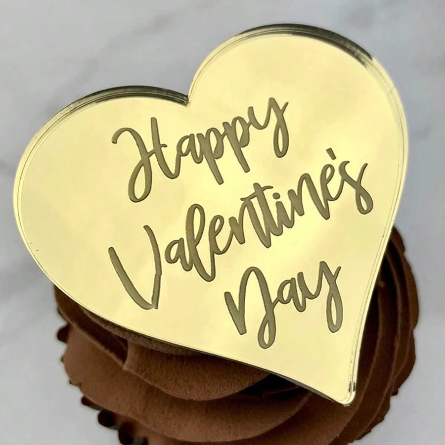 5入組丙烯酸情人節蛋糕插牌,愛的提議甜點桌心形裝飾品,蛋糕裝飾 - 金色 - 查看 1