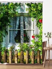 1pc Creative Forest Feng Shui Art Print, Minimalistic Style Bathroom Decoration Shower Curtain, Waterproof - Multicolor - View 3