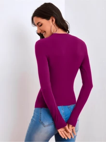 Fashion Adjustable Long Sleeve Basic Blouse - Mauve Purple - View 3