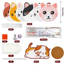 6入組貓頭鑽石繪畫隨行杯墊套件,diy貓頭鑽石藝術杯墊附座子,防滑杯墊適用於成人兒童藝術工藝用品假日禮物 - 彩色 - 查看 2