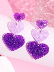 1pair Cute & Creative Multicolor Heart Shaped Dangle Earrings For Women, Valentine's Day Jewelry - Multicolor - View 16