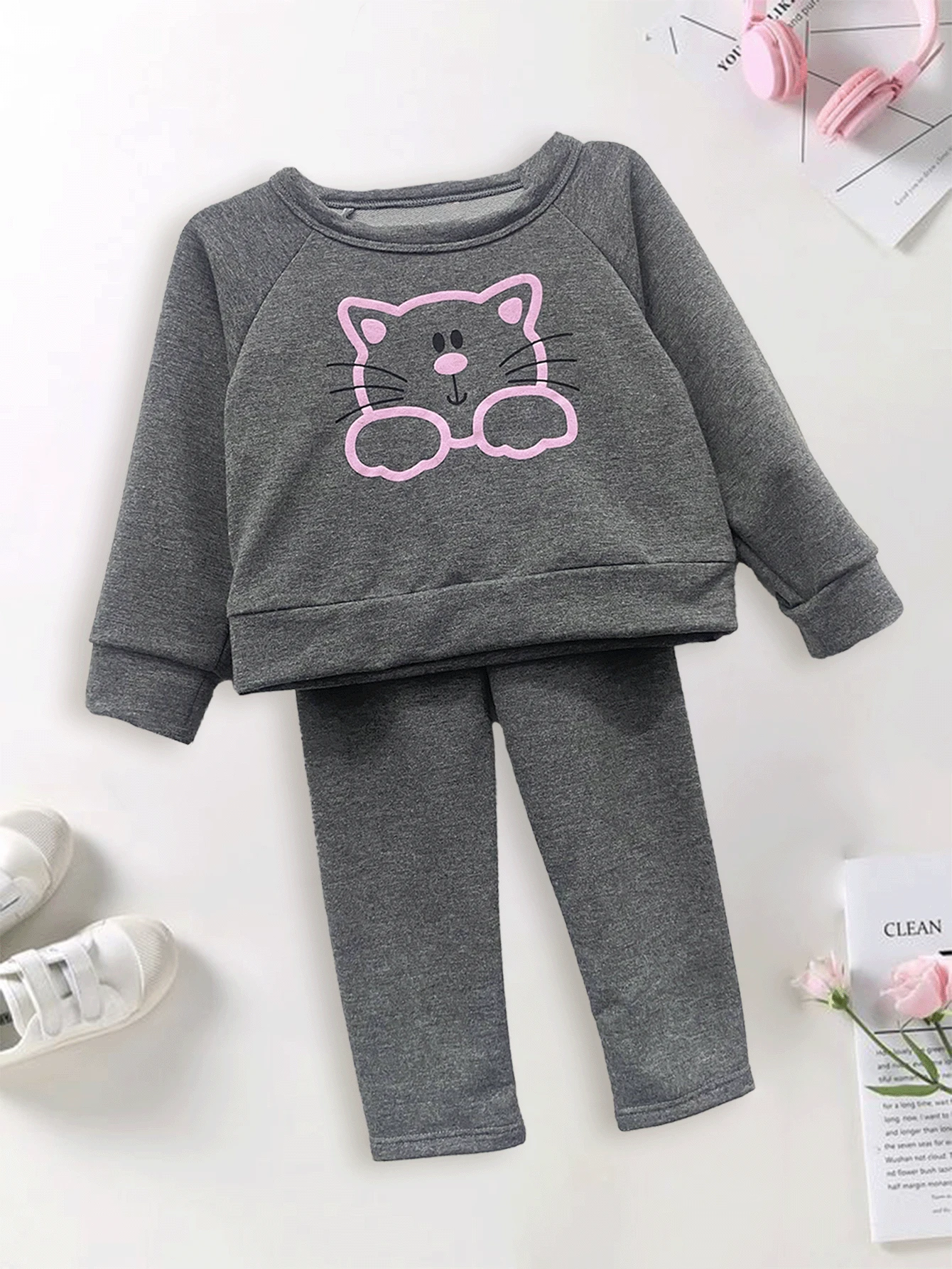 Conjunto Niña Suéter Gato Pantalón - Gris Oscuro - Ver 1