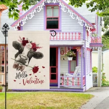 1 件，欢迎情人节花园旗帜，牛玫瑰花垂直双面旗帜，节日户外庭院装饰，周年纪念婚礼农舍情人节装饰 - 紅色 - 查看 5