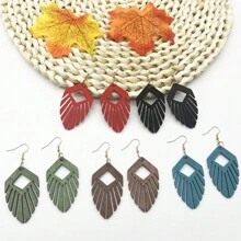 5pairs/1set Wooden Geometric Shape Earrings - Multicolor - View 3