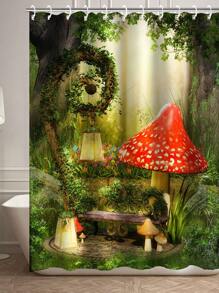 1入創意森林風水圖案印刷簡約風格浴室裝飾淋浴簾,防水 - 彩色 - 查看 3