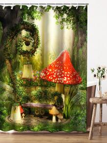 1入創意森林風水圖案印刷簡約風格浴室裝飾淋浴簾,防水 - 彩色 - 查看 4