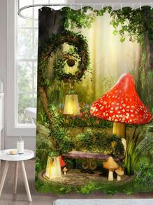 1入創意森林風水圖案印刷簡約風格浴室裝飾淋浴簾,防水 - 彩色 - 查看 5
