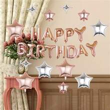 25 件生日裝飾鋁膜氣球玫瑰金橫幅氣球派對用品玫瑰金箔氣球家庭聚會生日派對影樓背景裝飾道具 - 彩色 - 查看 5