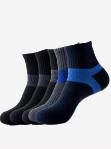 5入組男士黑色拼色加墊運動襪,帶毛巾底 - 彩色 - 查看 1