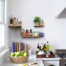 Wooden Wall-Mounted Corner Shelf Multi-Functional Wall Mounted Storage Rack Suitable For Kitchen Bedroom Living Room - Brown - View 5