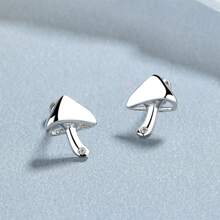925 純銀 1 對蘑菇設計閃亮鑲嵌耳環女式可愛簡約風格精緻女性禮物 - 均碼 - 查看 8
